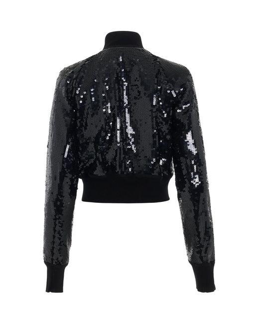 Rick Owens Black Cropped Flight Embroidered Bomber Jacket, Long Sleeves, 100% Polyester