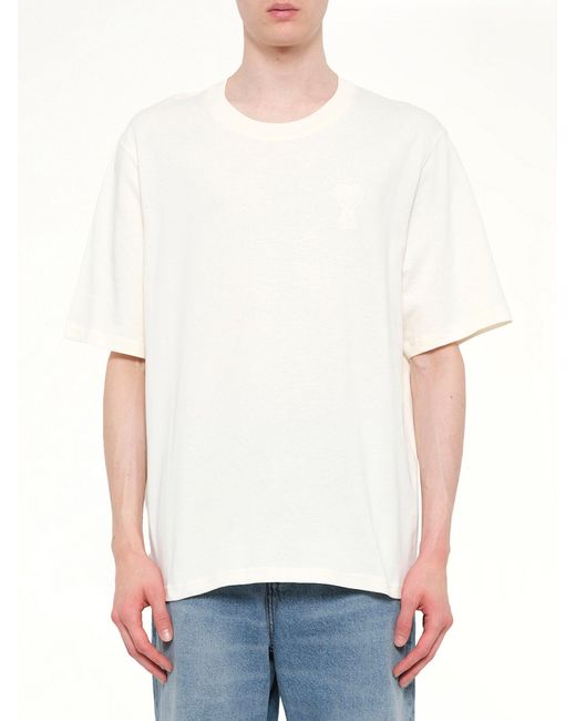 AMI White Big Adc Embossed T-Shirt for men