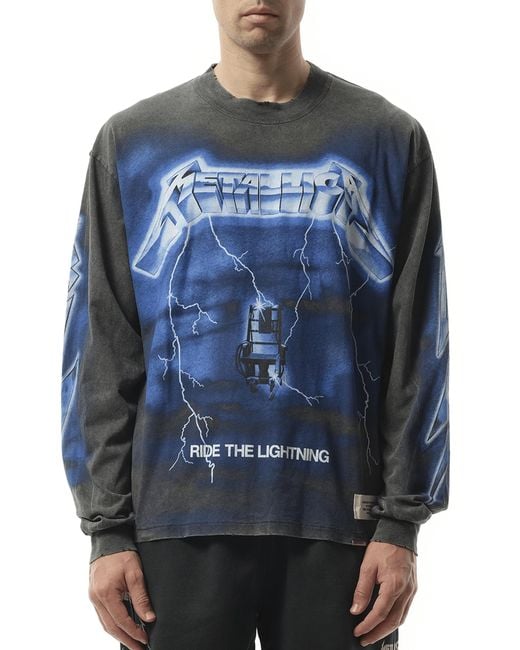 Represent Blue Metallica Ride The Lightning Long Sleeve T-Shirt, 100% Cotton, Size: Small for men