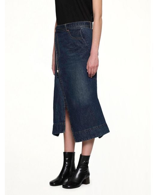 Sacai Blue Side Zip Denim Skirt