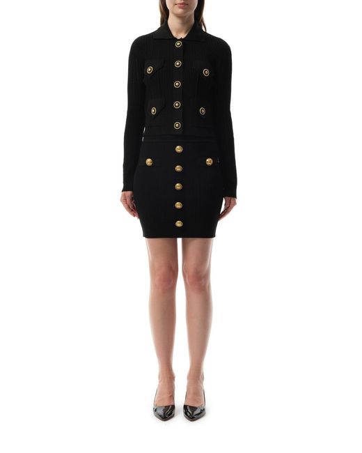 Balmain Black 4 Pockets Buttoned Ribbed Knit Cardigan, 100% Polyester