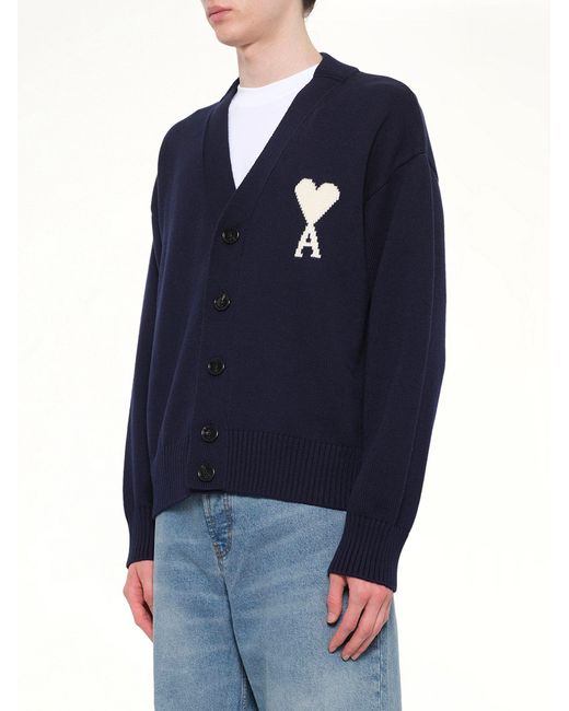 AMI Blue Contrasted Adc Cardigan for men