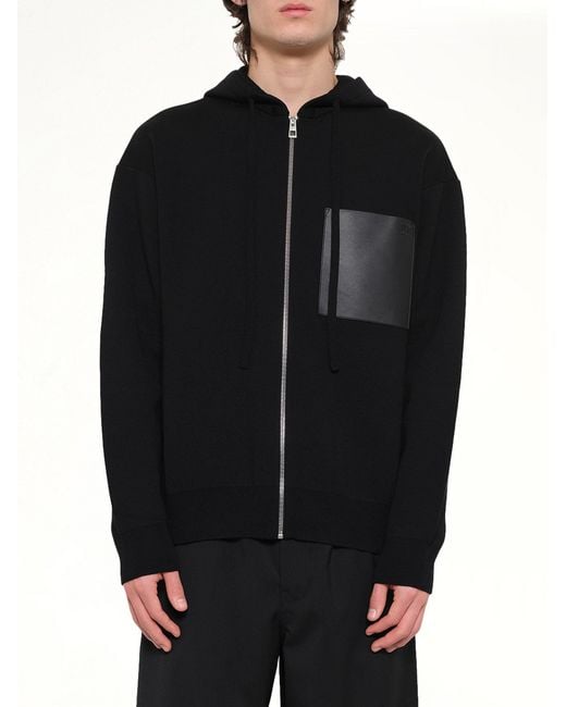 Loewe Black Wool Zip-Up Hoodie for men