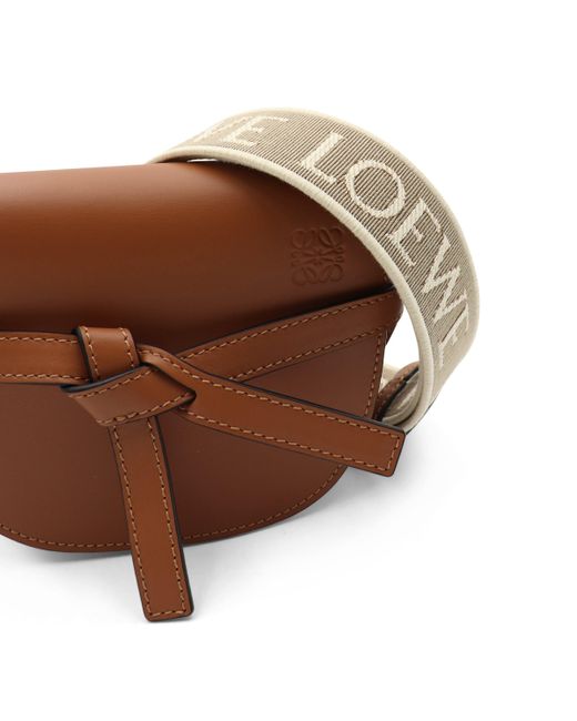 Loewe Small Gate Bag In Soft Calfskin And Jacquard Strap In Tan in