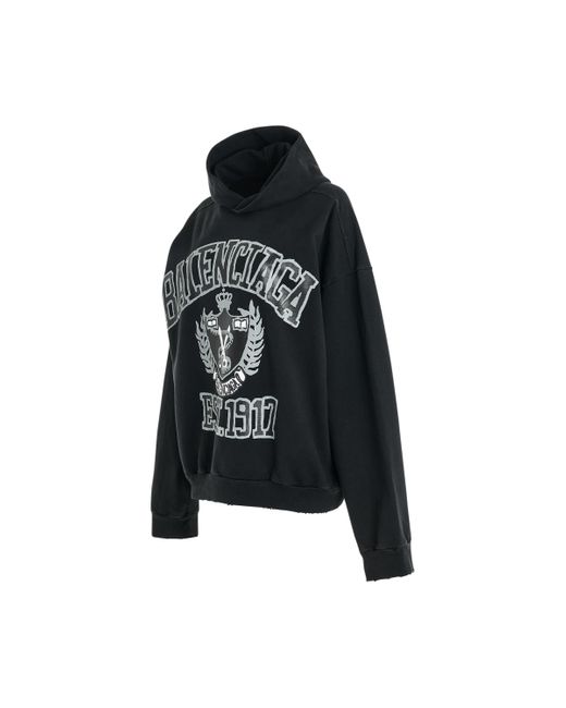 Balenciaga Black 'Diy College Vintage Hoodie, Long Sleeves, Washed/, 100% Cotton, Size: Small