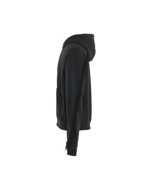 Facetasm Black Fringe Hoodie With Rib Detail, Long Sleeves, , 100% Cotton for men