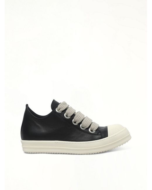 Rick Owens Black Jumbolace Low Sneaks Sneakers, 100% Calf Leather for men