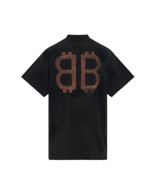 Balenciaga Black Crypto Logo Oversized T-Shirt, Short Sleeves, Washed, 100% Cotton for men