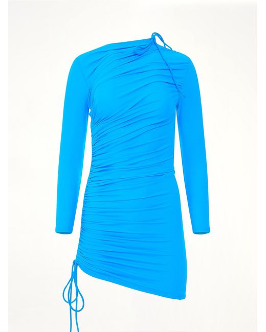 Balenciaga Blue Mini Matte Spandex Dress, Round Neck, Long Sleeves