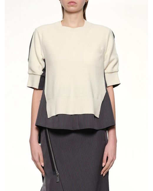 Sacai White Stripe Doeskin X Wool Knit Pullover