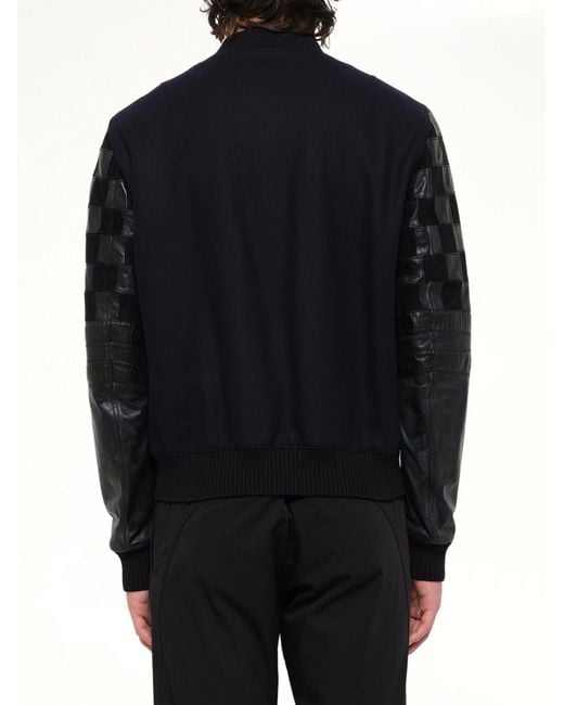 Lanvin Blue Patchwork Bomber Jacket for men