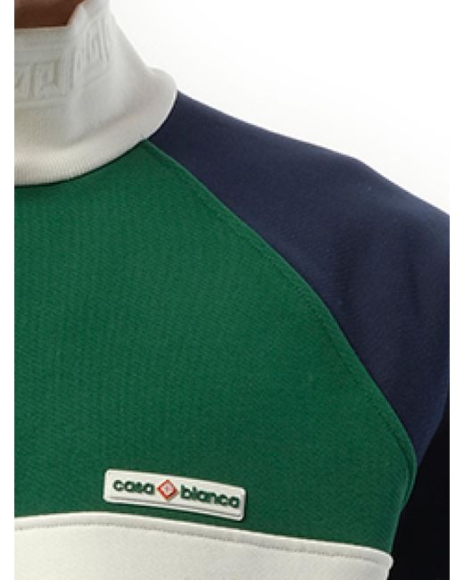Casablanca Green Quarter Zip Colourblock Sweatshirt, Long Sleeves, 100% Cotton, Size: Small for men