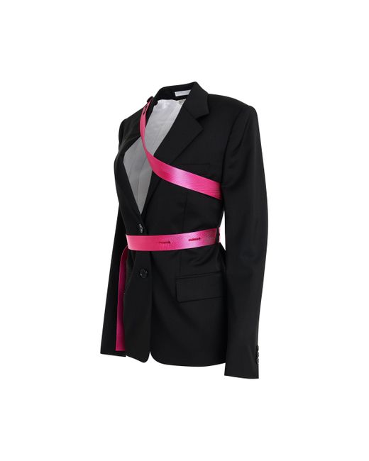 Helmut Lang Black Seatbelt Blazer, Long Sleeves, /Fuchsia, 100% Virgin Wool