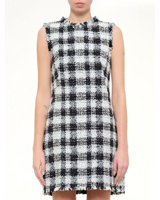 McQueen Blue Checkered Tweed Dress