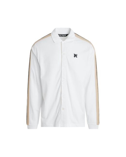 Palm Angels White 'Monogram Track Long Sleeve Polo, Off, 100% Cotton, Size: Small for men