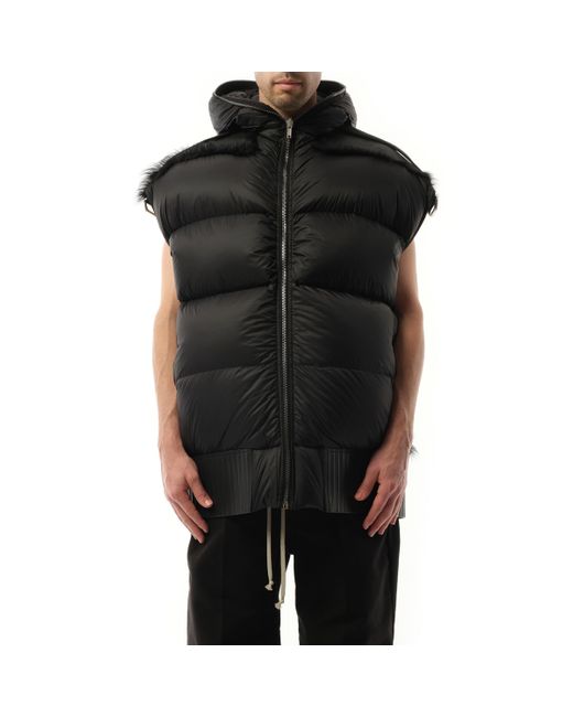 Rick Owens Black Sleeveless Nylon Puffer Hoodie for men