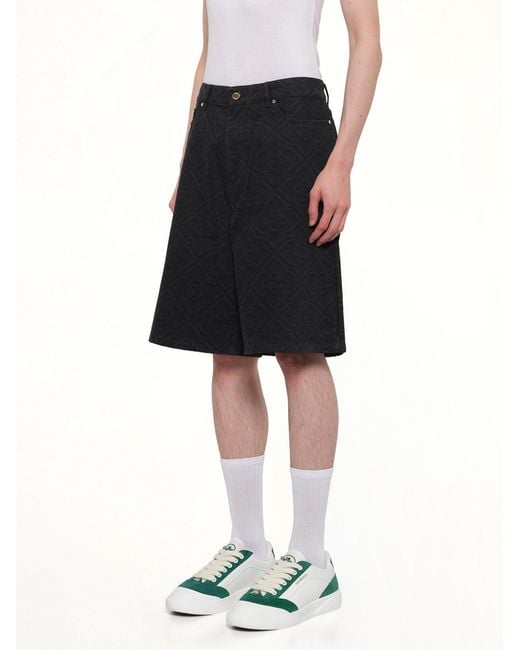 Casablanca Black Laser Monogram Denim Shorts for men