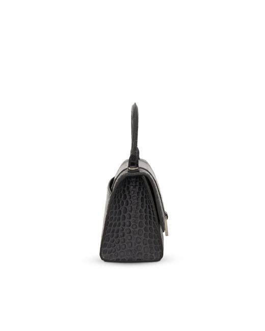 Balenciaga Black Hourglass Small Croco Embossed Bag, Dark, 100% Leather