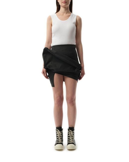 Rick Owens Black Denim Draped Mini Skirt, 100% Cotton