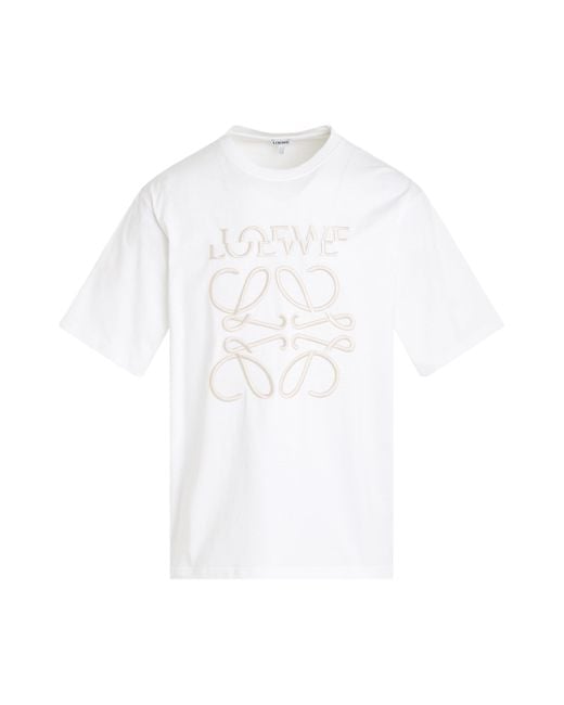 Loewe White Embroidered Distorted Logo T-Shirt, Short Sleeves, Off, 100% Cotton, Size: Medium for men