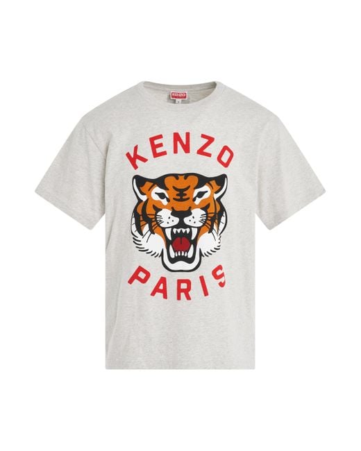 KENZO White Lucky Tiger Oversized T-Shirt, Short Sleeves, Pale, 100% Cotton for men