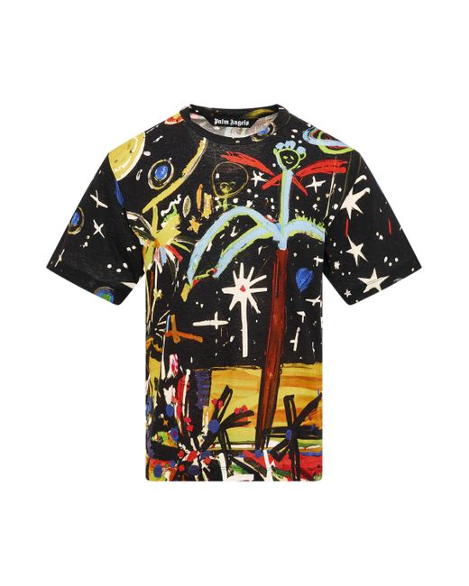Palm Angels Black Starry Night Print T-Shirt, Short Sleeves, , 100% Polyester, Size: Medium for men