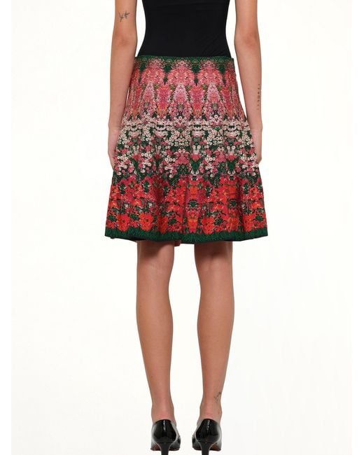 McQueen Red Flower Jacquard Mini Skirt