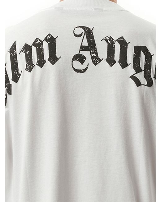 Palm Angels Gray Back Curved Logo Over T-Shirt, Short Sleeves, 100% Cotton for men