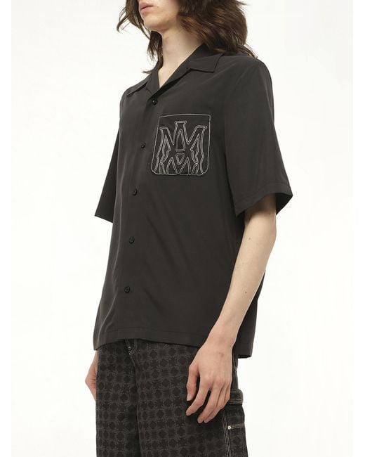 Amiri Black Ma Outline Bowling Shirt, Short Sleeves, 100% Polyester, Size: Small for men