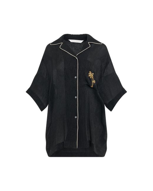 Palm Angels Black Soiree Logo-Embroidered Bowling Shirt, Short Sleeves, /, 100% Polyester