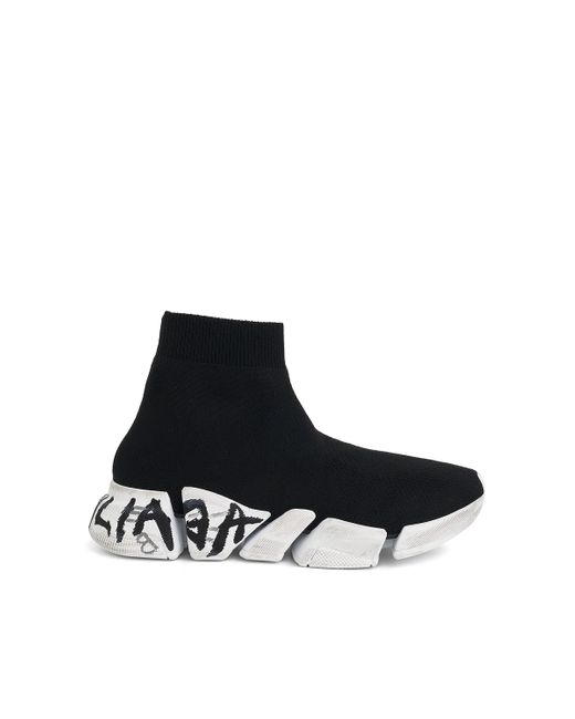 Balenciaga Black Speed 2.0 Graffiti Knit Sneakers, /, 100% Polyester