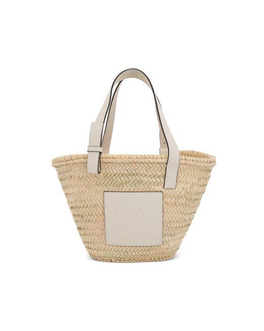 Loewe Medium Palm Leaf And Calfskin Basket Bag, Natural