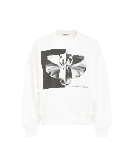 Alexander McQueen White Ghost Orchid Sweatshirt, Long Sleeves, , 100% Cotton