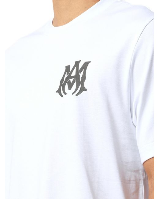 Amiri White Ma Core Logo T-Shirt, Round Neck, Short Sleeves, 100% Cotton, Size: Small for men