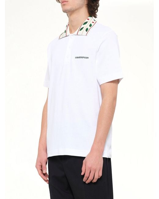 Casablanca White Textured Laurel Pique Polo for men