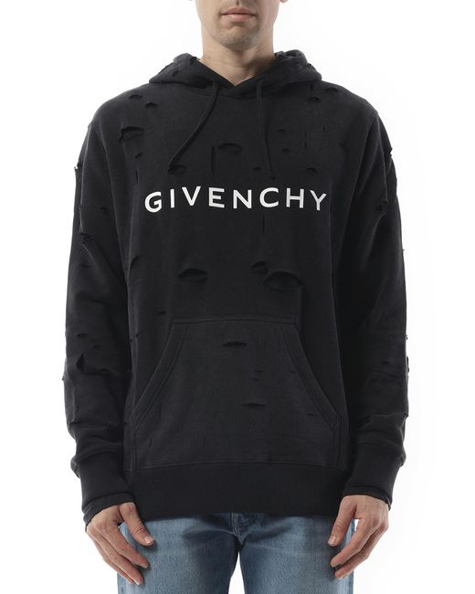 Givenchy Black Archetype Hoodie With Destroyed Effect, 100% Cotton for men