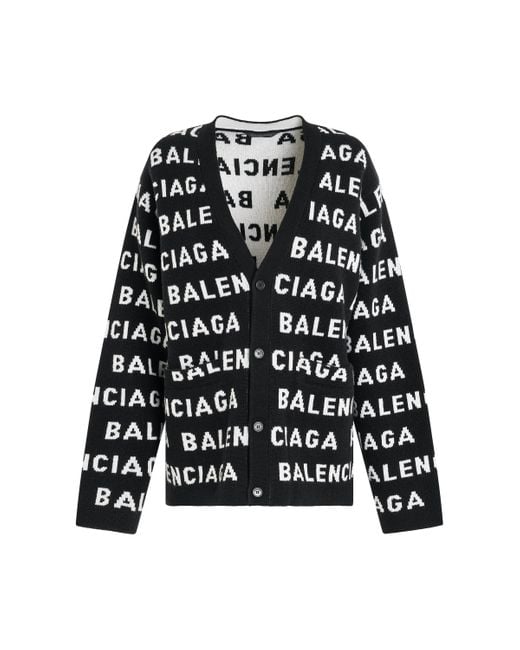 Balenciaga Black All-Over Logo Cardigan, Long Sleeves