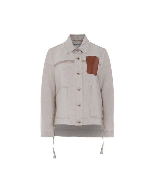 Loewe Gray Workwear Jacket, Long Sleeves, , 100% Leather