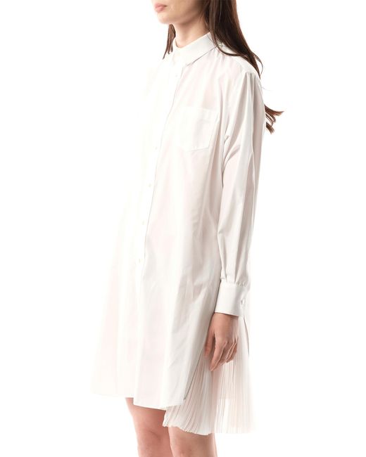 Sacai White Cotton Poplin Dress, Long Sleeves, 100% Cotton
