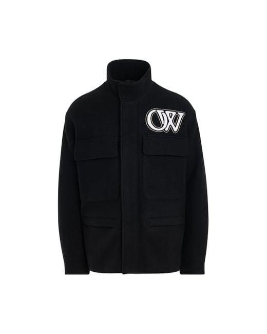 Off-White c/o Virgil Abloh Black Off- Wool Varsity Field Jacket, Long Sleeves for men