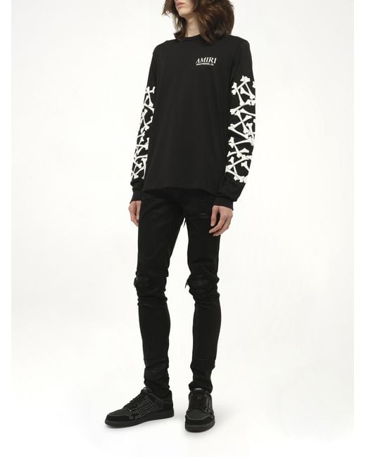 Amiri Black Bones Stacked L/T-Shirt, 100% Cotton, Size: Small for men