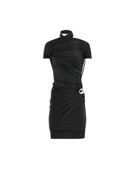 Coperni Black 'Asymmetric Draped Jersey Dress, Short Sleeves, , Size: Small
