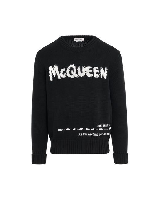 Alexander McQueen Black Graffiti Logo Print Sweater, Long Sleeves, /, 100% Cotton, Size: Large for men