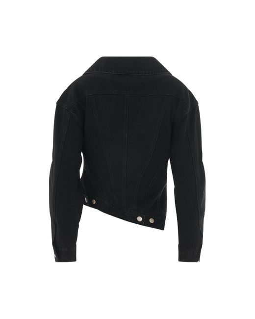 Alexander McQueen Black Twisted Asymmetric Denim Jacket, Long Sleeves, , 100% Cotton