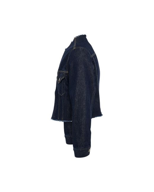 Maison Margiela Blue Collarless Cut-Out Denim Jacket, Round Neck, Long Sleeves, , 100% Cotton for men