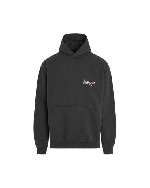 Balenciaga Black Large Fit Embroidered Logo Hoodie, Long Sleeves, Dark Heather/, 100% Cotton for men