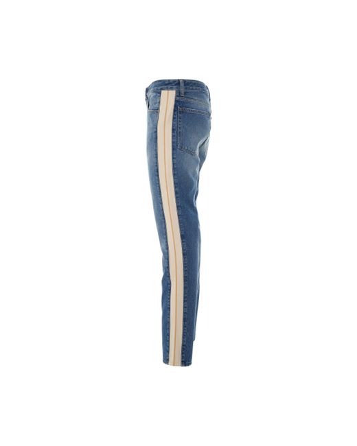 Palm Angels Blue Track Denim Pants, Long Sleeves, Light/, 100% Cotton for men