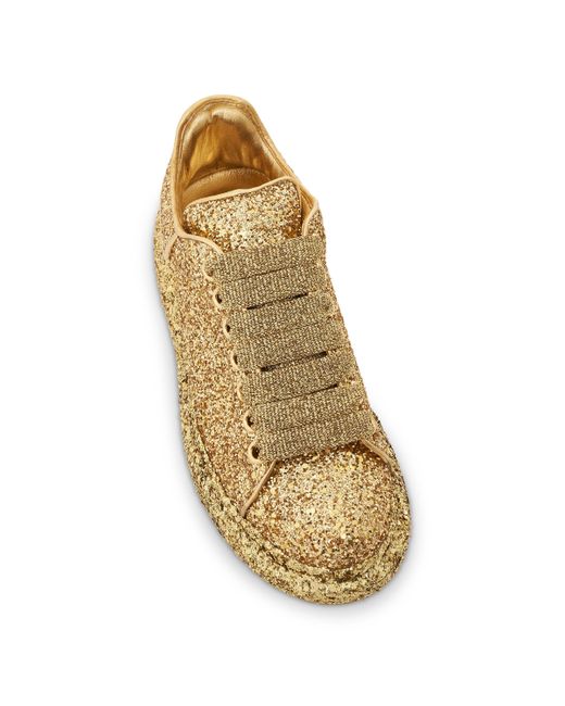 Alexander McQueen Yellow Larry Oversized Heel Glitter Sneakers, , 100% Calf Leather
