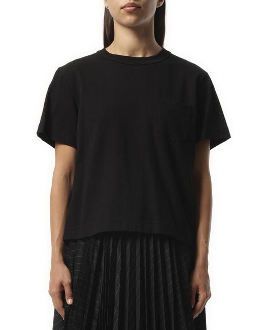 Sacai Black X Satin X Cotton Jersey T-Shirt, Short Sleeves, 100% Polyester