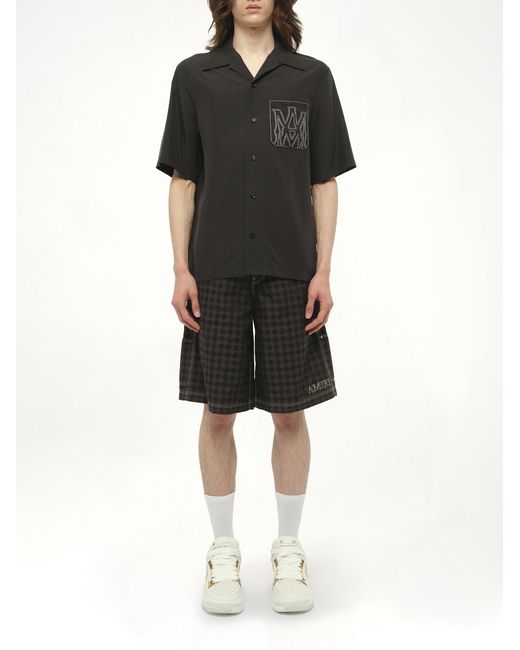 Amiri Black Ma Outline Bowling Shirt, Short Sleeves, 100% Polyester, Size: Small for men